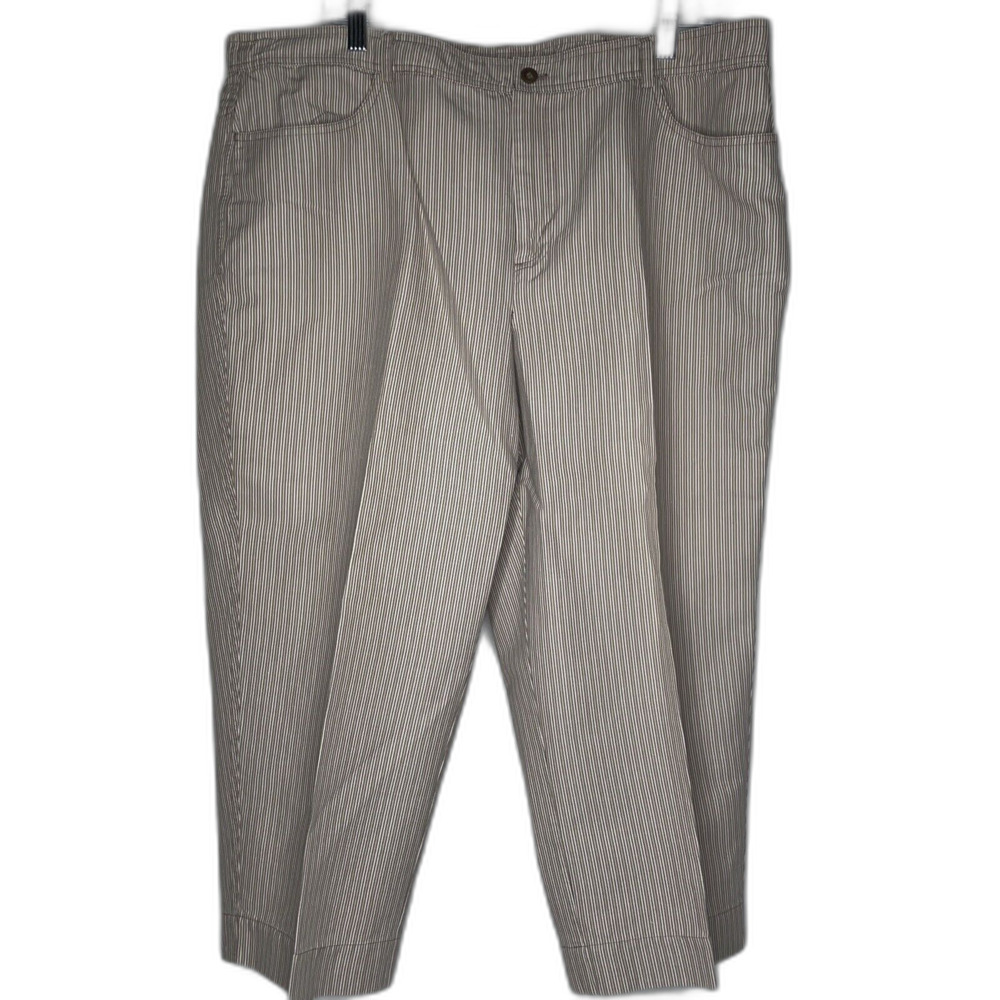 CJ Banks Womens Tan White Striped Cotton Capris Cropped Size 16W Straight Leg